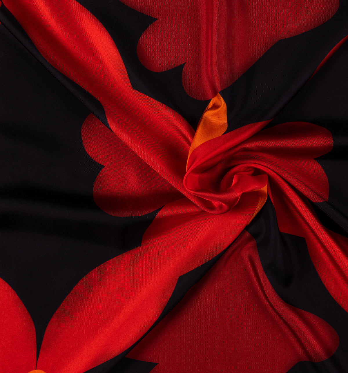 DWAEP Flowers of Dark silk twill scarf shown in a draped close-up