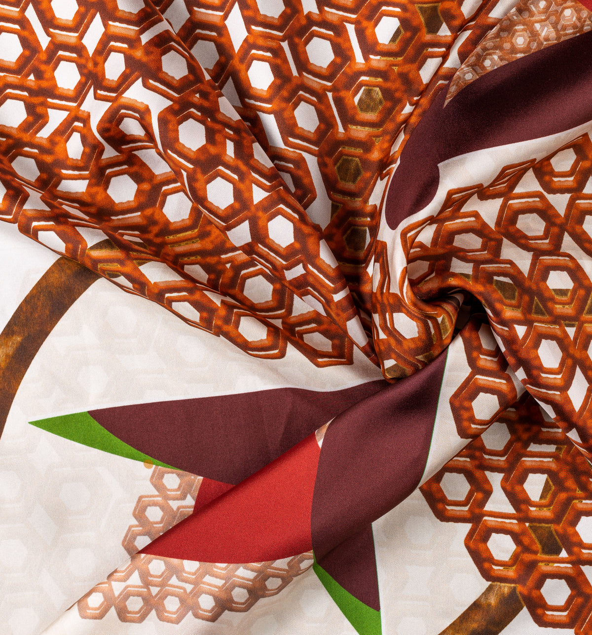 DWAEP Laliguras silk twill scarf shown in a draped close-up