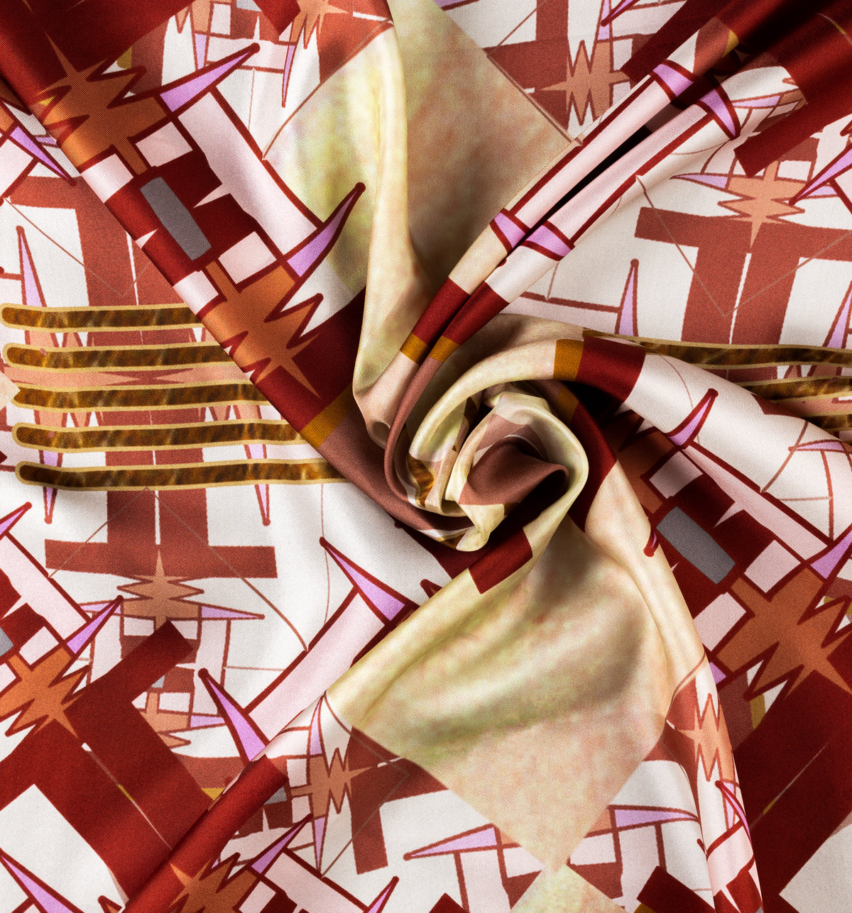DWAEP Naming the name silk twill scarf shown in a draped close-up