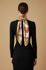 DWAEP Naming the name silk scarf styled on a model
