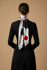 DWAEP Polka and Pop silk scarf styled on a model