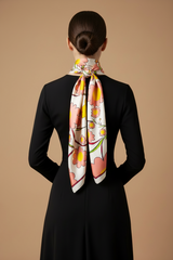 DWAEP Spring Fun silk scarf styled on a model