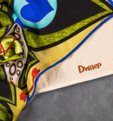 DWAEP Dancing Peacock silk scarf print and edge detail