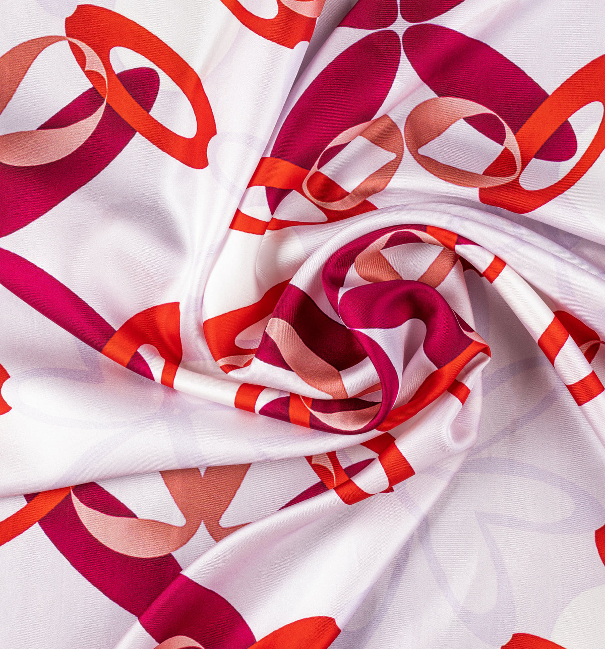 DWAEP Dreamy Rings silk twill scarf shown in a draped close-up