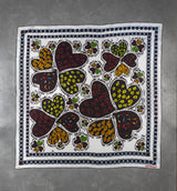DWAEP Hearts and Shades silk square scarf shown flat, full print