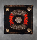 DWAEP Heritage silk square scarf shown flat, full print