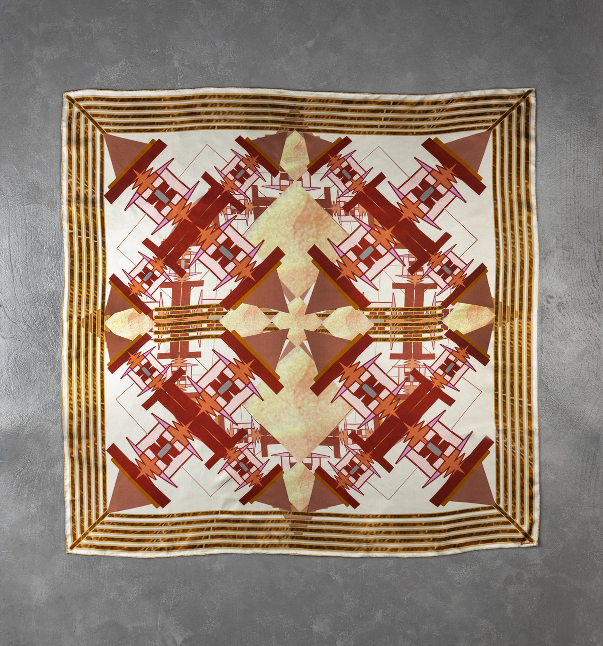 DWAEP Naming the name silk square scarf shown flat, full print