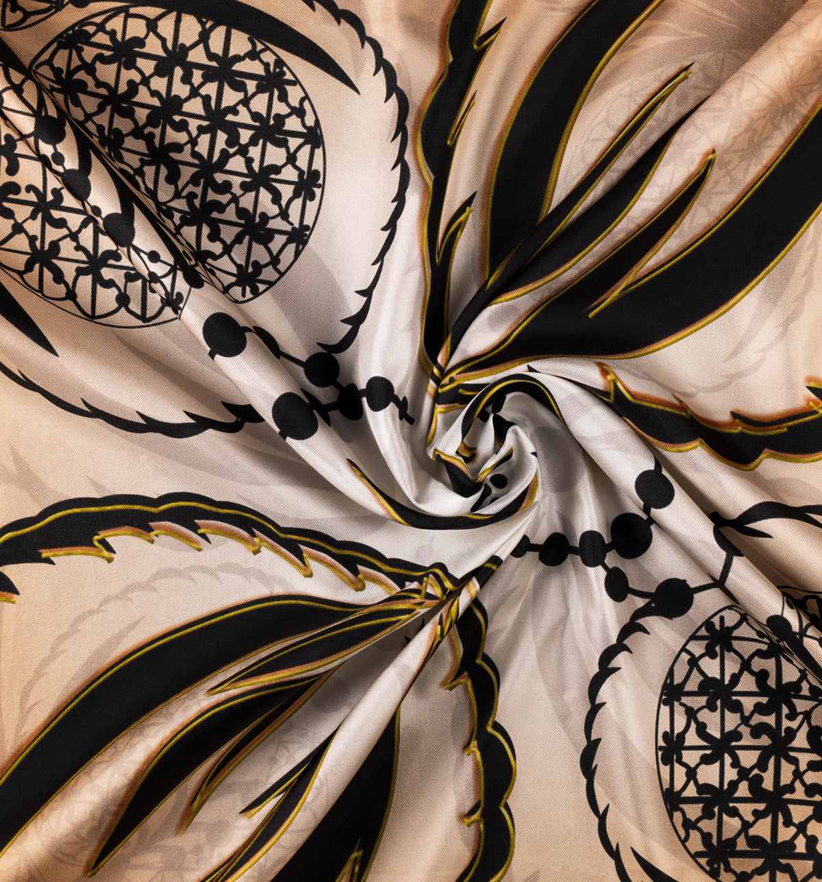 DWAEP Vajra silk twill scarf shown in a draped close-up